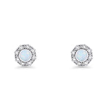Sunflower Stud Earring 8.8mm Lab Created Opal Oxidized 925 Sterling Silver