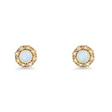 Sunflower Stud Earring 8.8mm Lab Created Opal Oxidized 925 Sterling Silver