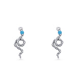 Round 16.1mm Lab Created Opal Oxidized Snake Fishhook Earring 925 Sterling Silver