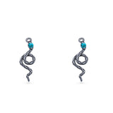 Round 16.1mm Lab Created Opal Oxidized Snake Fishhook Earring 925 Sterling Silver