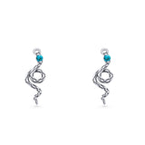 Round 16.1mm Lab Created Opal Oxidized Snake Fishhook Earring 925 Sterling Silver