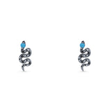 Snake Stud Earring 12.9mm Lab Created Blue Opal 925 Sterling Silver