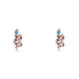 Snake Stud Earring 12.9mm Lab Created Blue Opal 925 Sterling Silver