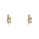 Snake Stud Earring 12.9mm Lab Created Blue Opal 925 Sterling Silver