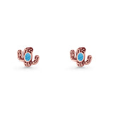 Cactus Stud Earring 8mm Oxidized Lab Created Opal 925 Sterling Silver