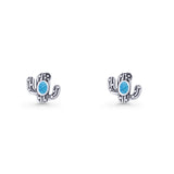 Cactus Stud Earring 8mm Oxidized Lab Created Opal 925 Sterling Silver