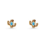 Cactus Stud Earring 8mm Oxidized Lab Created Opal 925 Sterling Silver
