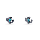 Cactus Stud Earring 8mm Oxidized Lab Created Opal 925 Sterling Silver