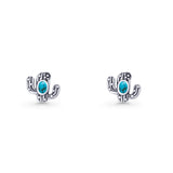 Cactus Stud Earring 8mm Oxidized Lab Created Opal 925 Sterling Silver