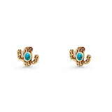 Cactus Stud Earring 8mm Oxidized Lab Created Opal 925 Sterling Silver