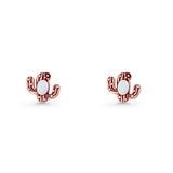 Cactus Stud Earring 8mm Oxidized Lab Created Opal 925 Sterling Silver
