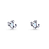 Cactus Stud Earring 8mm Oxidized Lab Created Opal 925 Sterling Silver
