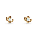 Cactus Stud Earring 8mm Oxidized Lab Created Opal 925 Sterling Silver
