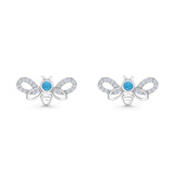 Bee Butterfly Stud Earring Lab Created Opal Push Back 925 Sterling Silver