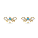 Bee Butterfly Stud Earring Lab Created Opal Push Back 925 Sterling Silver