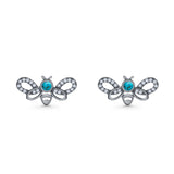 Bee Butterfly Stud Earring Lab Created Opal Push Back 925 Sterling Silver