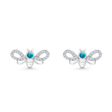 Bee Butterfly Stud Earring Lab Created Opal Push Back 925 Sterling Silver
