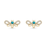 Bee Butterfly Stud Earring Lab Created Opal Push Back 925 Sterling Silver