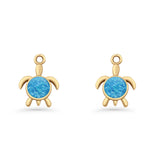 Round 15.3mm Lab Created Opal Turtle Fishhook Earring 925 Sterling Silver