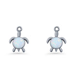 Round 15.3mm Lab Created Opal Turtle Fishhook Earring 925 Sterling Silver