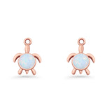 Round 15.3mm Lab Created Opal Turtle Fishhook Earring 925 Sterling Silver