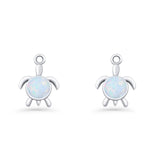 Round 15.3mm Lab Created Opal Turtle Fishhook Earring 925 Sterling Silver