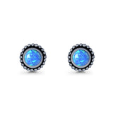 Round Lab Created Opal Beaded Oxidized Stud Earring 925 Sterling Silver
