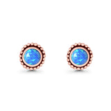 Round Lab Created Opal Beaded Oxidized Stud Earring 925 Sterling Silver