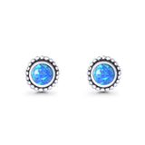 Round Lab Created Opal Beaded Oxidized Stud Earring 925 Sterling Silver