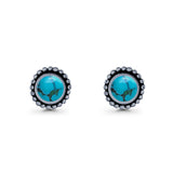Round Lab Created Opal Beaded Oxidized Stud Earring 925 Sterling Silver