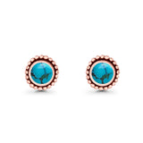 Round Lab Created Opal Beaded Oxidized Stud Earring 925 Sterling Silver