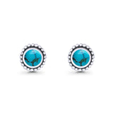 Round Lab Created Opal Beaded Oxidized Stud Earring 925 Sterling Silver