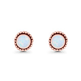 Round Lab Created Opal Beaded Oxidized Stud Earring 925 Sterling Silver