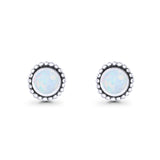 Round Lab Created Opal Beaded Oxidized Stud Earring 925 Sterling Silver