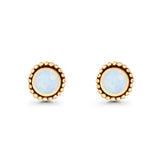 Round Lab Created Opal Beaded Oxidized Stud Earring 925 Sterling Silver