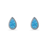 Pear Teardrop 9.3mm Solitaire Created Opal Earring 925 Sterling Silver