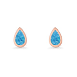 Pear Teardrop 9.3mm Solitaire Created Opal Earring 925 Sterling Silver