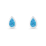 Pear Teardrop 9.3mm Solitaire Created Opal Earring 925 Sterling Silver