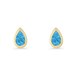 Pear Teardrop 9.3mm Solitaire Created Opal Earring 925 Sterling Silver