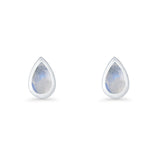 Pear Teardrop 9.3mm Solitaire Created Opal Earring 925 Sterling Silver