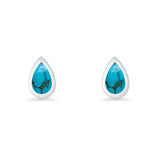 Pear Teardrop 9.3mm Solitaire Created Opal Earring 925 Sterling Silver