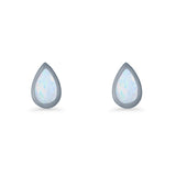 Pear Teardrop 9.3mm Solitaire Created Opal Earring 925 Sterling Silver