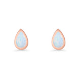 Pear Teardrop 9.3mm Solitaire Created Opal Earring 925 Sterling Silver