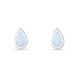 Pear Teardrop 9.3mm Solitaire Created Opal Earring 925 Sterling Silver