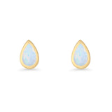 Pear Teardrop 9.3mm Solitaire Created Opal Earring 925 Sterling Silver