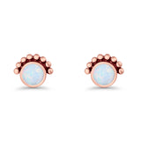 Round Solitaire Lab Created Opal Oxidized Stud Earring Beaded Design 925 Sterling Silver