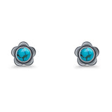 Flower 7.5mm Round Lab Created Opal Floral Stud Earring Oxidized 925 Sterling Silver