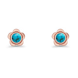 Flower 7.5mm Round Lab Created Opal Floral Stud Earring Oxidized 925 Sterling Silver