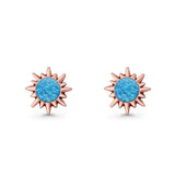 Sunflower 11mm Round Lab Created Opal Stud Earring Star Oxidized 925 Sterling Silver