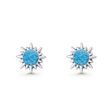 Sunflower 11mm Round Lab Created Opal Stud Earring Star Oxidized 925 Sterling Silver